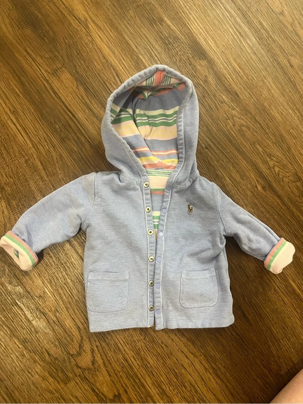 Ralph Lauren new reversible jacket Striped Hooded Baby Cardigan -